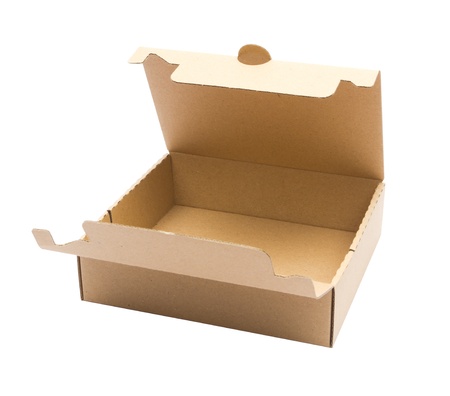 Cardboard box front view with isolated on white