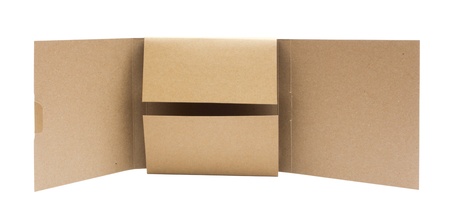 Recycle Cardboard box package front view with isolated on white backgroundの写真素材