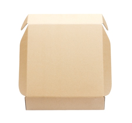 Recycle Cardboard box package front view with isolated on white background