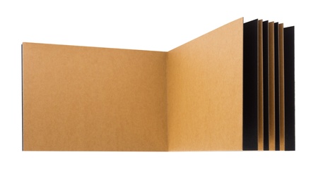 Open page recycled paper notebook isolated on white background.の写真素材