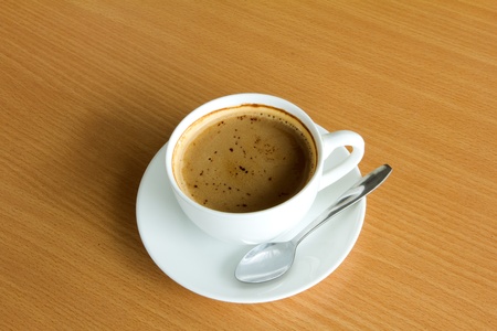Coffee collection - Espresso Cup. Isolated on old white wood backgroundの写真素材