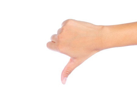 Hand with thumb down isolated on white background