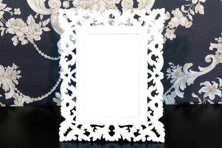 White Vintage picture frame, wood plated, old wood background, clipping path included