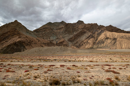 Mountains and land in cloudy weatherの写真素材