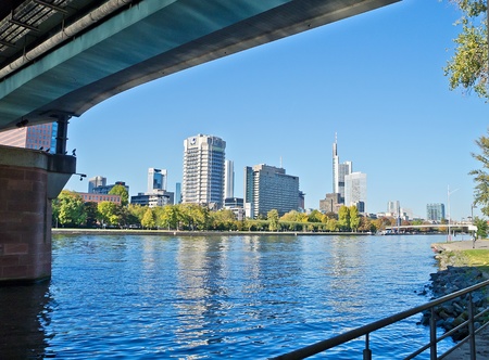 Frankfurt, Germany: Financial district and river Mainのeditorial素材