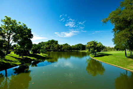 Lake and blue sky in Thailandの写真素材