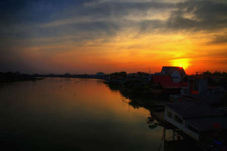 Sunset over the riverの写真素材