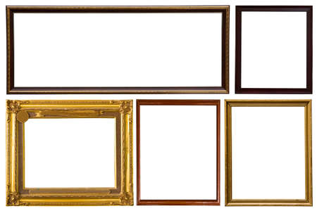 Wooden photo frame collection isolated on white backgroundの写真素材