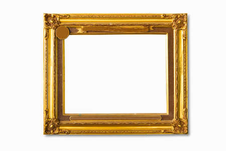 Golen wooden frame isolate on white backgroundの写真素材