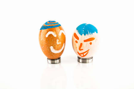 Couple of easter eggs isolated on white backgroundの写真素材