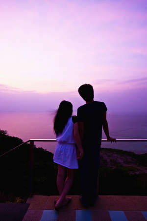 Romantic Scene of lover on the beachの写真素材