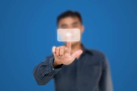 Business man pushing touch screen iconの写真素材