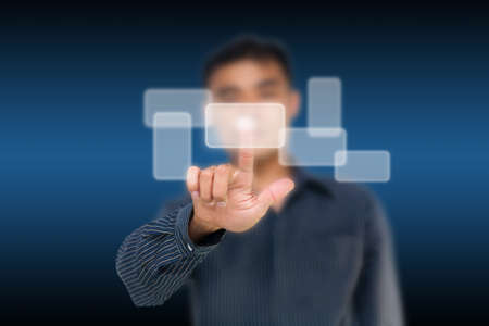 Business man pushing touch screen iconの写真素材
