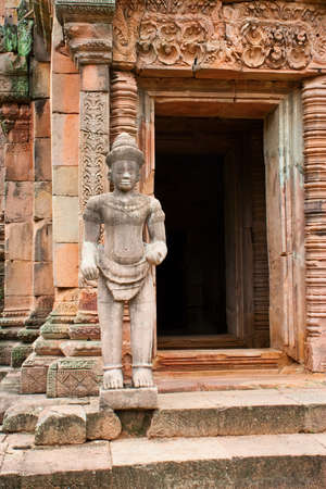 Native sculpture of soldier protect ancient stone wall, Thailandの写真素材