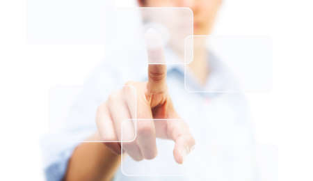 Business woman touching on touch screen icon