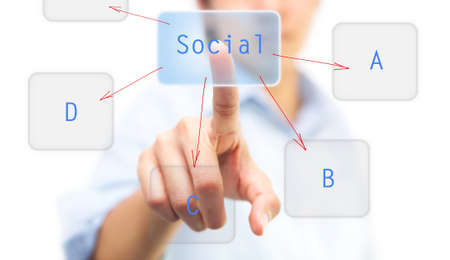 Finger pushing on touch screen icon, can be used for social network conceptの写真素材