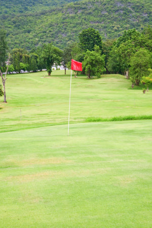 Red flag on the golf fieldの写真素材