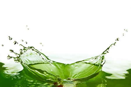 Green water splash and droplet, isolate on white backgroundの写真素材