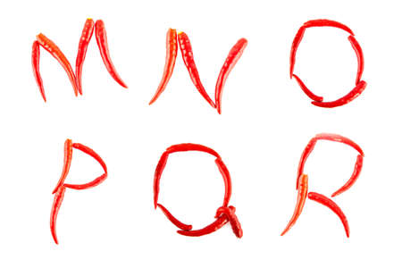 Red chilli alphabet, isolate on whiteの写真素材