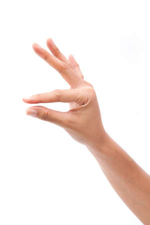 Sign of hand picking up something, isolated on white backgroundの写真素材