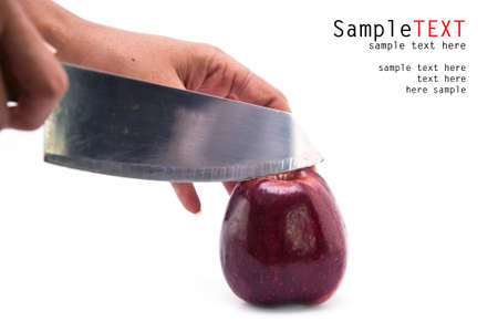 Red apple fruit with silver knifeの写真素材