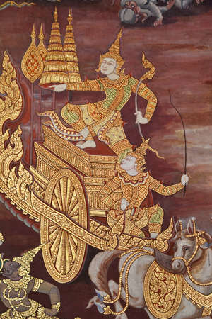 Native thai art painted style, Wat Pra Kaew, Thailandのeditorial素材
