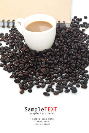 Coffee set and beans on white backgroundの写真素材
