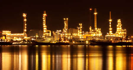 Beautiful refinery oil plant at night, Thailandの写真素材