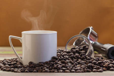Coffee with cookies on wooden backgroundの写真素材