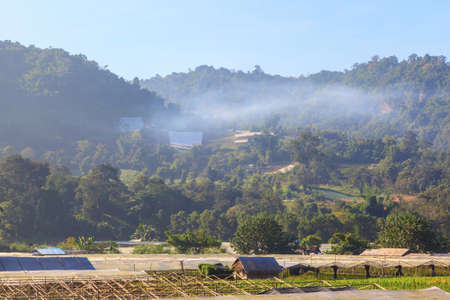 Misty morning along big mountain, Doi Luang in Thailandの写真素材