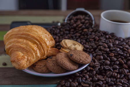 Cookies and beans background, food and drink conceptの写真素材