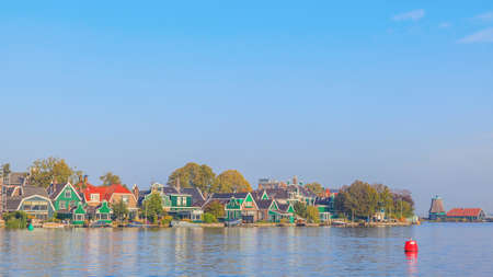 Colourful Dutch townhome at Zaaneschans, The Netherlandsの写真素材
