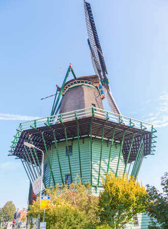 Close up big old historic Dutch windmill, the Netherlands