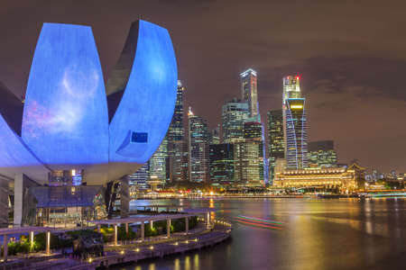 Beautiful cityscape of Singapore skyline at nightのeditorial素材