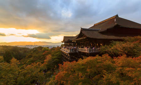 Kiyomizu-dera Temple in autumn season at sunset, Kyoto, Japanの写真素材