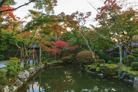 Beautiful autumn garden in Kiyomizu-dera temple at Kyoto, Japanのeditorial素材