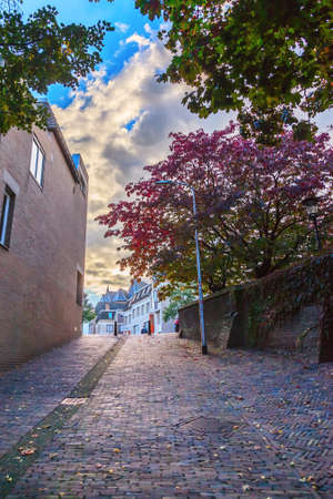 City center of Nijmegen in autumn season against sunset background, The Netherlandsの写真素材