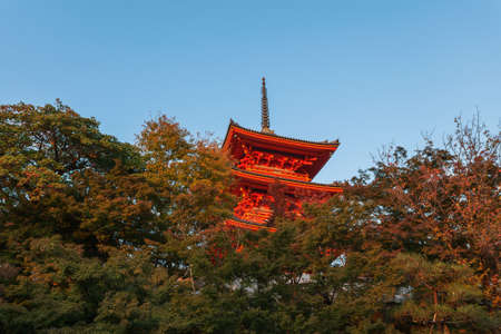 Kiyomizu-dera Temple in autumn season at sunset, Kyoto, Japanのeditorial素材