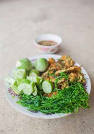 Shrim Paste Sauce, favorite thai traditional spicy food on grunge backgrondの写真素材