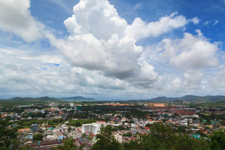Bird eye view of Phuket cityscape with blue sky background, Thailandの写真素材