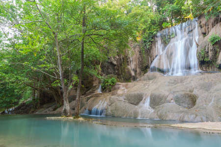 Beautiful landscape of tropical Saiyok waterfall in Kanchanaburi, Thailandの写真素材