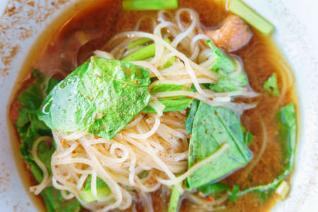 Thai flavor style food of boat noodle with black soup