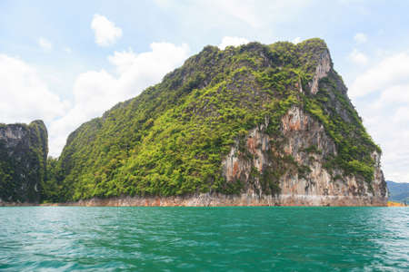 Stone mountain on big dam in Khao sok national park at suratthani province,Thailandの写真素材