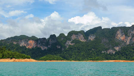 Beautiful landscape of Khao sok national park with long tail boat at suratthani,Thailand