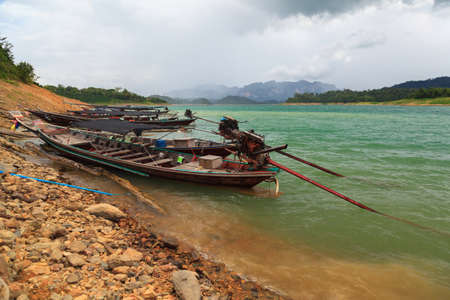 Long tail boats in Khao sok national park at suratthani,Thailandの写真素材