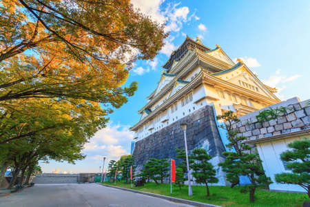 Osaka Castle at morning sunrise during autumn season, Osaka, Japanのeditorial素材