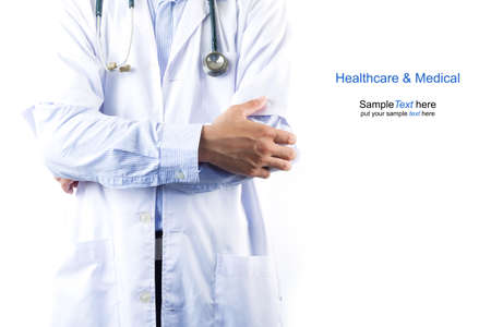 Doctor holding stethoscope isolated on white background, Healthcare and Medicine conceptの写真素材