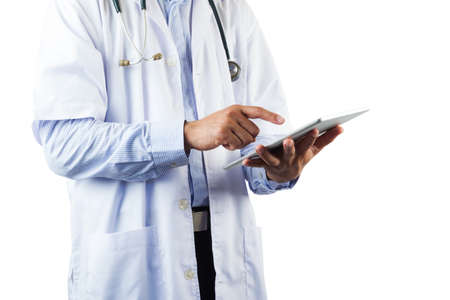 Doctor holding stethoscope isolated on white background, Healthcare and Medicine conceptの写真素材