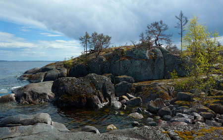 Stone beach. Lake Ladogaの写真素材