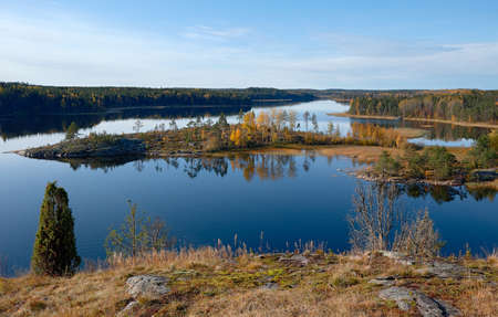 Autumn landscape. The shore of Lake Ladogaの写真素材